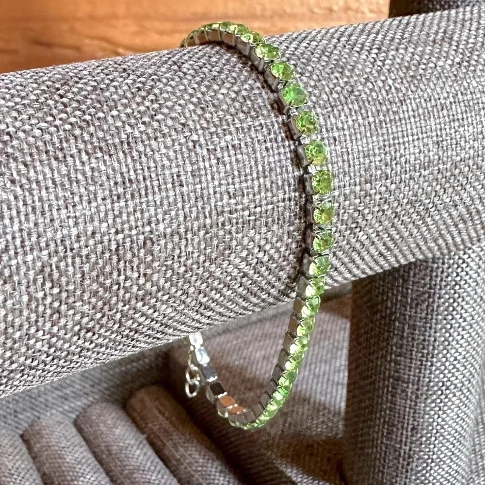 Peridot Light Green Colored CZ Stainless Steel Tennis Bracelet August Birthstone - Picture 1 of 4